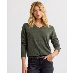 Pura Cashmere Essential Cashmere V-Neck, Dark Olive, Medium, NWT!